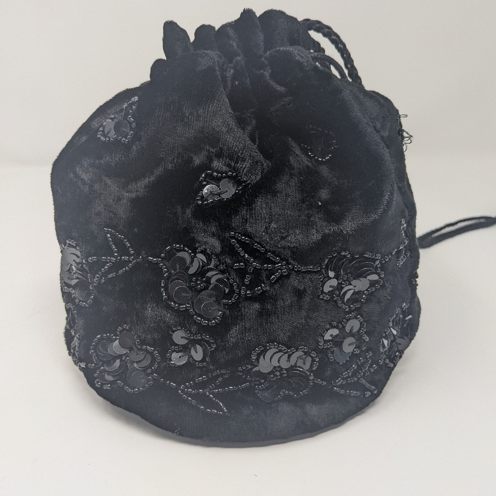 Vintage black velvet and sequin satchel
